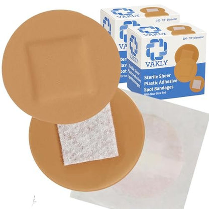 Vakly Spot-Pflaster rund 2,2 cm (200 Stück) – sterile, transparente Kunststoff-Wundpflaster mit saugfähiger Wundauflage für kleine Schnitte, Pickel, Impfungen und Blasen