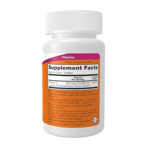 NOW Foods Vitamin D-3 10.000 IE Weichkapseln, 240 Stück