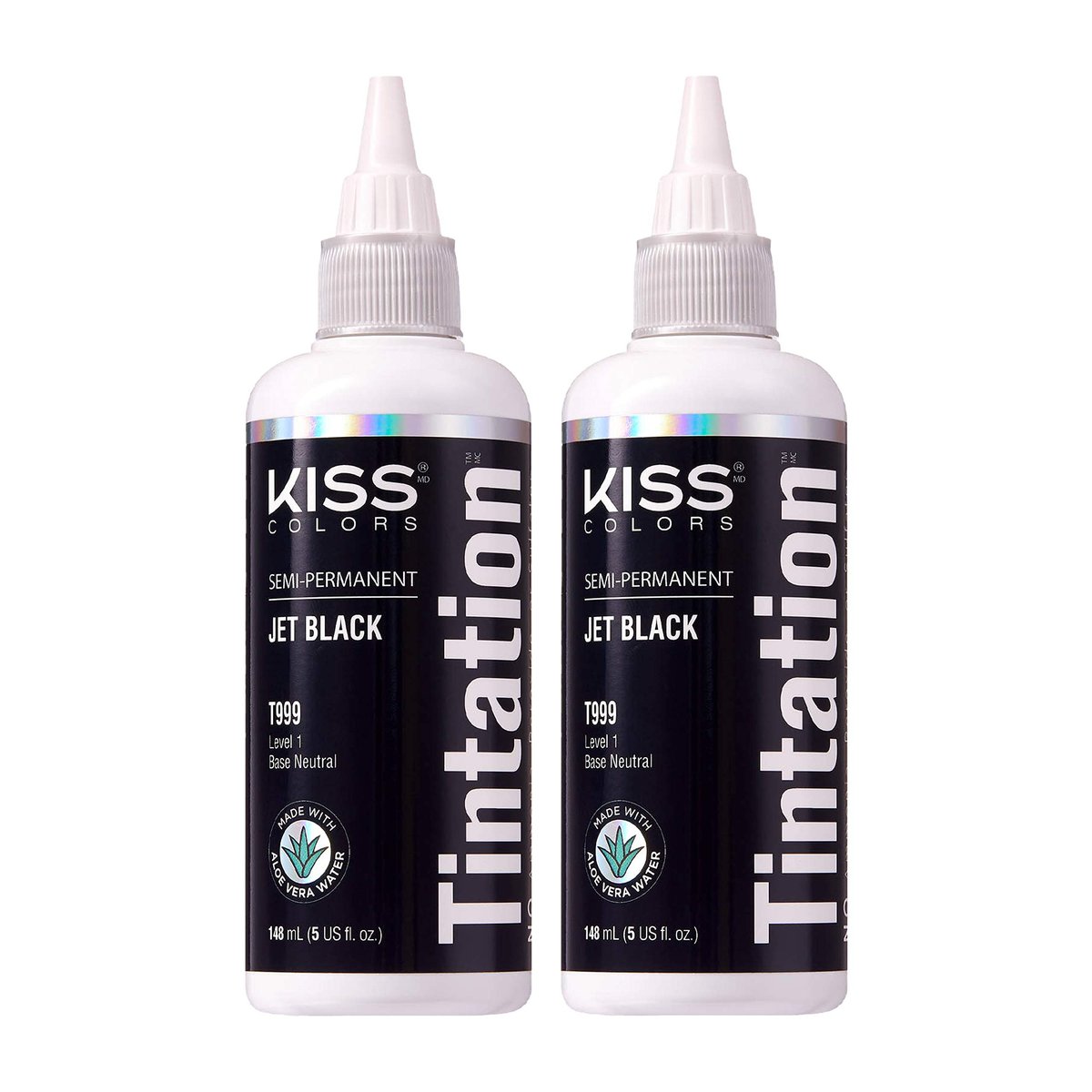 Red by Kiss Tintation Semi-Permanent Haarfarbe – Jet Black (2er-Pack, je 148 ml) mit Aloe Vera, Arganöl, Olivenöl, Kollagen & Keratin