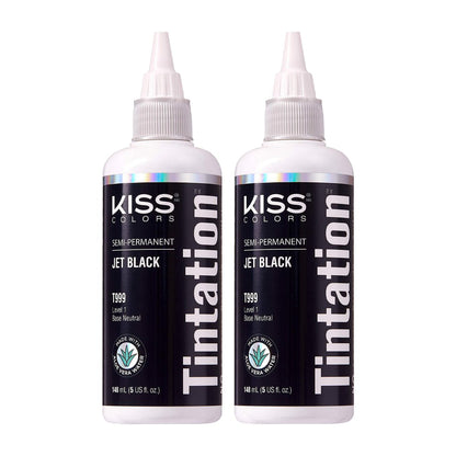 Red by Kiss Tintation Semi-Permanent Haarfarbe – Jet Black (2er-Pack, je 148 ml) mit Aloe Vera, Arganöl, Olivenöl, Kollagen & Keratin