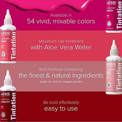 Red by Kiss Tintation Semi-Permanente Haarfarbe – Aloe Vera Wasserbasis, Arganöl, Olivenöl, Kollagen & Keratin – Lang anhaltende Farbtönung (Crimson, 2er-Pack, 2x 148 ml)
