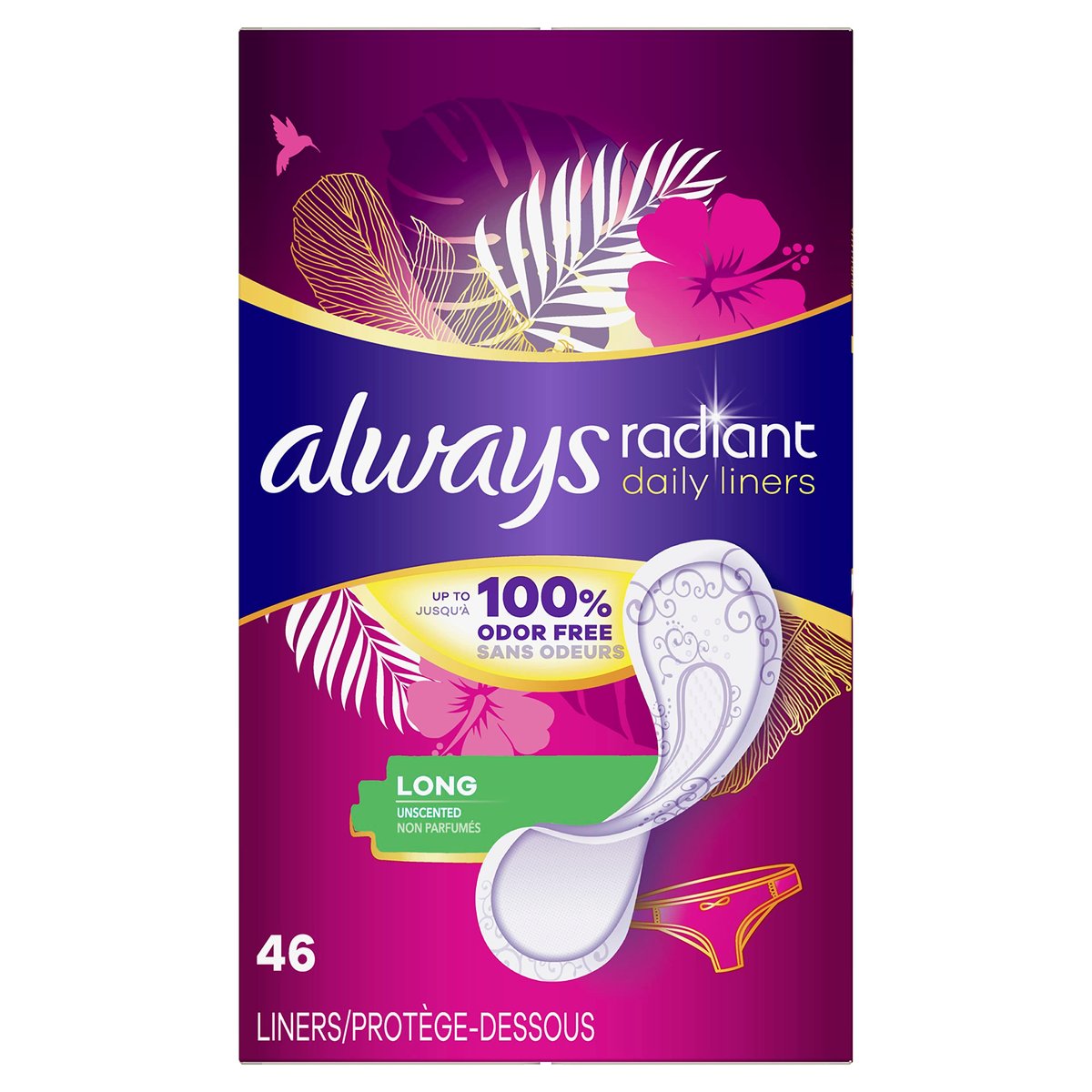 Always Radiant Daily Liners Long, 46 Stück – Täglicher Schutz und Frische