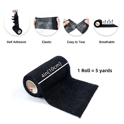 8er-Pack 4" x 5 Yards Selbstklebende Kohäsive Bandage, Schwarz – Selbsthaftende Non-Woven Wickelrollen, Sporttape für Handgelenk, Knöchel, Hand, Bein, Premium-Medizinisches Stretchband