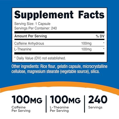 Nutricost Koffein mit L-Theanin, 100mg pro Kapsel, 240 Kapseln, 240 Portionen - Non-GMO und Glutenfrei