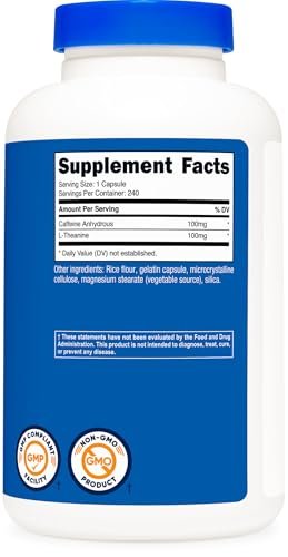 Nutricost Koffein mit L-Theanin, 100mg pro Kapsel, 240 Kapseln, 240 Portionen - Non-GMO und Glutenfrei