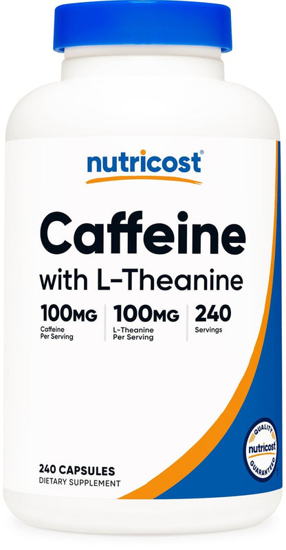 Nutricost Koffein mit L-Theanin, 100mg pro Kapsel, 240 Kapseln, 240 Portionen - Non-GMO und Glutenfrei