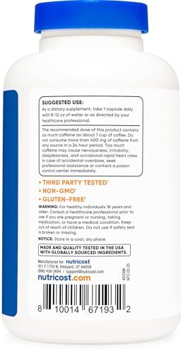 Nutricost Koffein mit L-Theanin, 100mg pro Kapsel, 240 Kapseln, 240 Portionen - Non-GMO und Glutenfrei