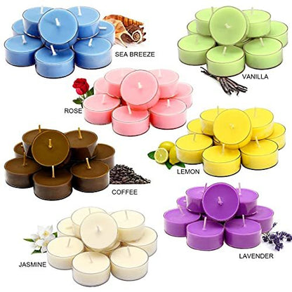 DEYBBY Sojawachs Duft-Teelicht, 12er Pack natürlicher Duft langanhaltend klares Glas Aromatherapie Kerzenset, rauchfrei & langanhaltend | für Geschenk, Jubiläum, Restaurant | Meeresbrise