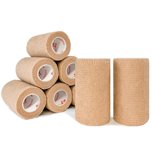 8er-Pack 4" x 5 Yards Beige Selbstklebende Kohäsive Bandage, Selbsthaftende Non-Woven Wickelrollen, Athletik-Tape für Handgelenk, Knöchel, Hand, Bein, Premium-Medizinische Dehnwickel