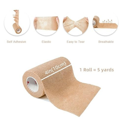 8er-Pack 4" x 5 Yards Beige Selbstklebende Kohäsive Bandage, Selbsthaftende Non-Woven Wickelrollen, Athletik-Tape für Handgelenk, Knöchel, Hand, Bein, Premium-Medizinische Dehnwickel