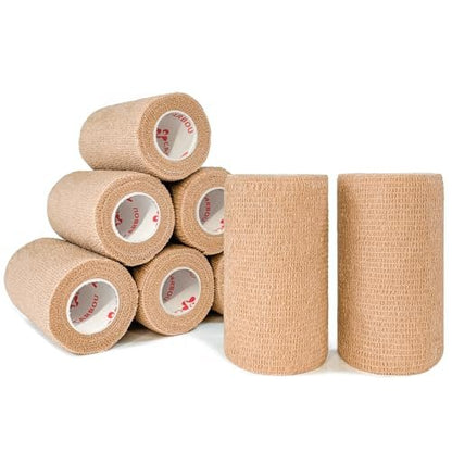 8er-Pack 4" x 5 Yards Beige Selbstklebende Kohäsive Bandage, Selbsthaftende Non-Woven Wickelrollen, Athletik-Tape für Handgelenk, Knöchel, Hand, Bein, Premium-Medizinische Dehnwickel