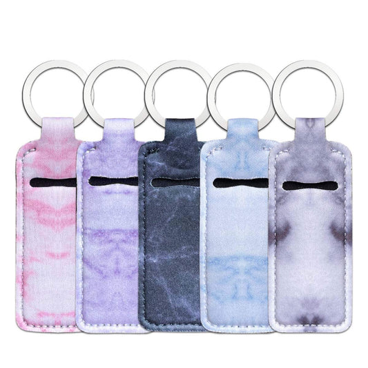 5er-Set Marmor-Chapstick-Clip-on-Hülle aus Neopren mit Schlüsselanhänger – Lippenstifthalter für Reisen