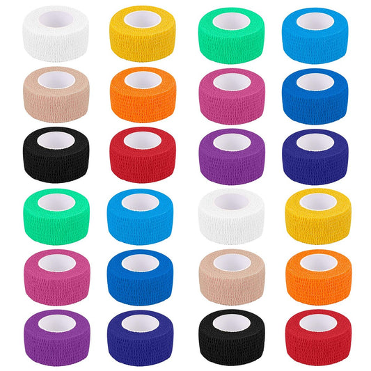 24er Pack Selbsthaftende Kohäsive Bandage 1 Zoll x 5 Yards, Erste-Hilfe-Band, Elastisches Selbstklebeband, Sportbandage, Wickelbandage für Sport, Handgelenk, Knöchel (Regenbogenfarben)