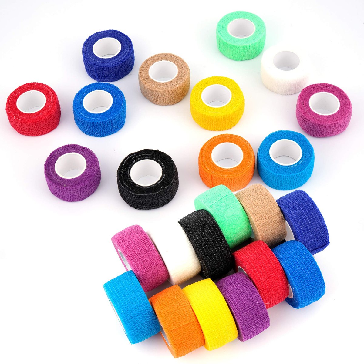 24er Pack Selbsthaftende Kohäsive Bandage 1 Zoll x 5 Yards, Erste-Hilfe-Band, Elastisches Selbstklebeband, Sportbandage, Wickelbandage für Sport, Handgelenk, Knöchel (Regenbogenfarben)