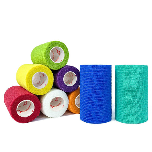 8er-Pack Selbstklebende Verbände 10 cm x 4,5 m - Assortierte Farben, Elastische Kohäsionsbandage für Sportverletzungen, Zerrungen, Knie- und Handgelenk, Knöchelverstauchungen, Erste Hilfe Vliesbandagen