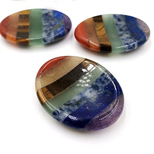 SHARKOOO Daumen-Worry-Stein gegen Angst, 7 Chakra-Heilsteine, Ovaler Chakra-Worry-Stein, Meditationskristall