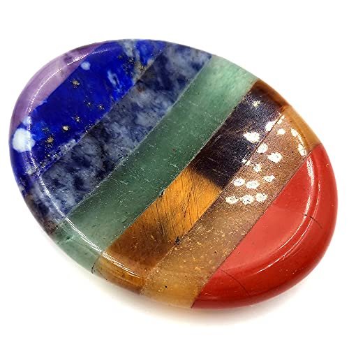 SHARKOOO Daumen-Worry-Stein gegen Angst, 7 Chakra-Heilsteine, Ovaler Chakra-Worry-Stein, Meditationskristall