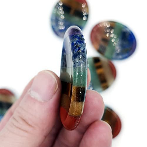 SHARKOOO Daumen-Worry-Stein gegen Angst, 7 Chakra-Heilsteine, Ovaler Chakra-Worry-Stein, Meditationskristall