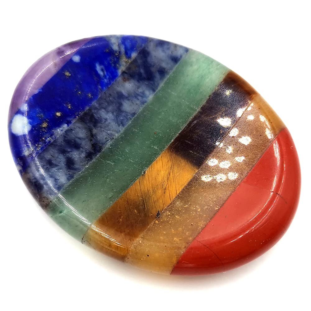SHARKOOO Daumen-Worry-Stein gegen Angst, 7 Chakra-Heilsteine, Ovaler Chakra-Worry-Stein, Meditationskristall