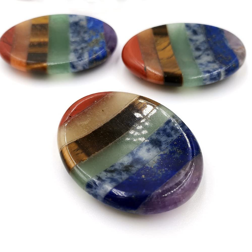 SHARKOOO Daumen-Worry-Stein gegen Angst, 7 Chakra-Heilsteine, Ovaler Chakra-Worry-Stein, Meditationskristall