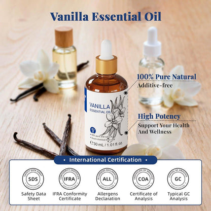 HIQILI Vanille ätherisches Öl, 100% rein natürlich, anfängerfreundlich für DIY Parfüm, Kerzen & Seifen, ideal für Diffuser, 30 ml