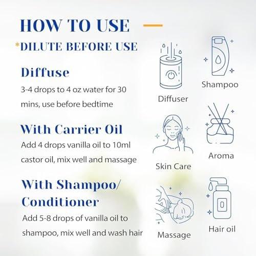 HIQILI Vanille ätherisches Öl, 100% rein natürlich, anfängerfreundlich für DIY Parfüm, Kerzen & Seifen, ideal für Diffuser, 30 ml