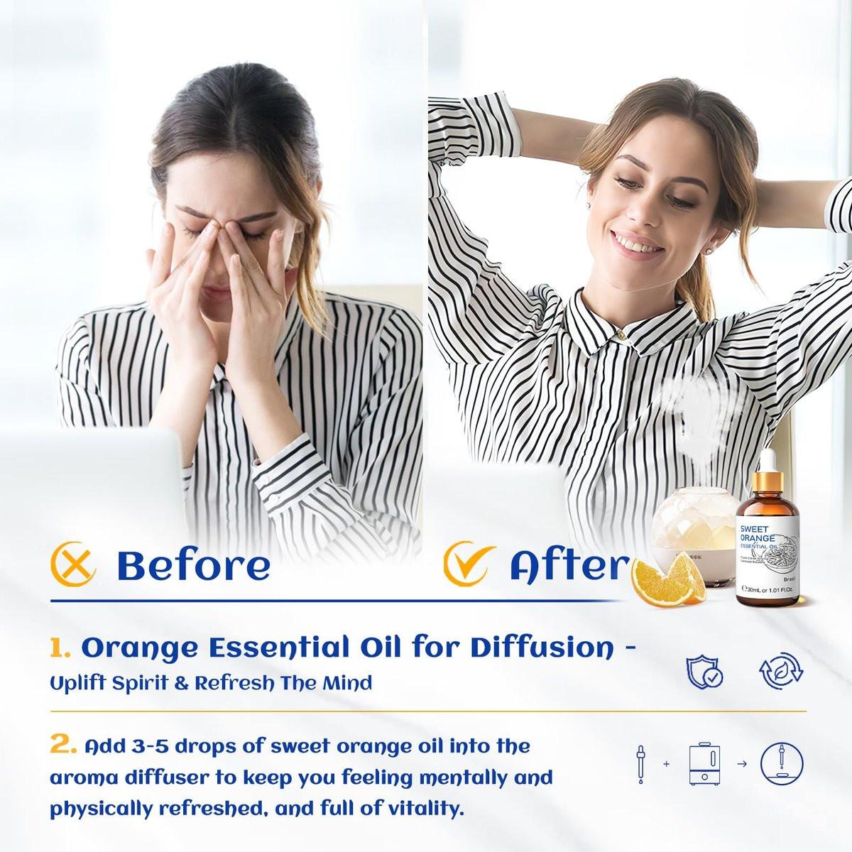 HIQILI 30ml Reines Süßes Orangenöl für Aromatherapie-Diffuser, Hautpflege, DIY-Reinigungsspray, Seife & Kerzen