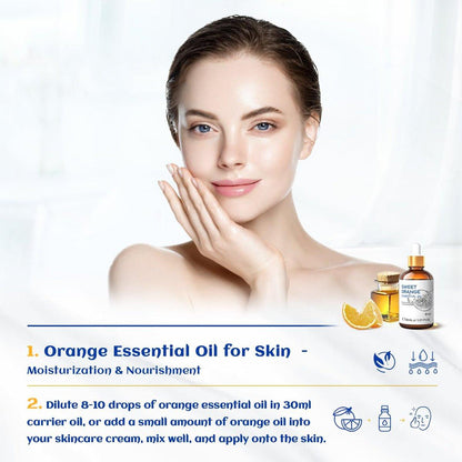 HIQILI 30ml Reines Süßes Orangenöl für Aromatherapie-Diffuser, Hautpflege, DIY-Reinigungsspray, Seife & Kerzen