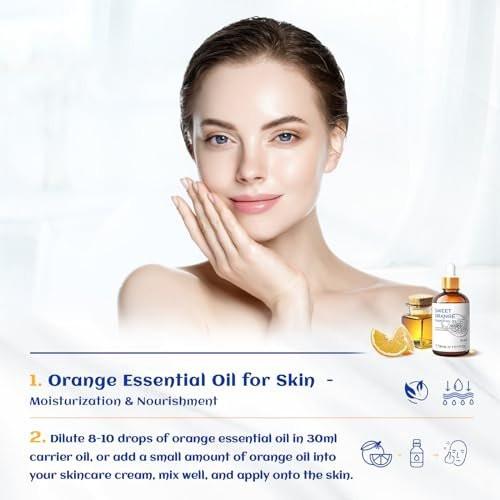 HIQILI 30ml Reines Süßes Orangenöl für Aromatherapie-Diffuser, Hautpflege, DIY-Reinigungsspray, Seife & Kerzen