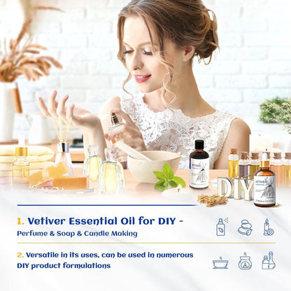 HIQILI 100% reines Vetiver-Öl, 30 ml – Natürliches ätherisches Öl für Haut und Kerzenherstellung