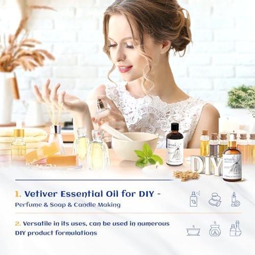HIQILI 100% reines Vetiver-Öl, 30 ml – Natürliches ätherisches Öl für Haut und Kerzenherstellung
