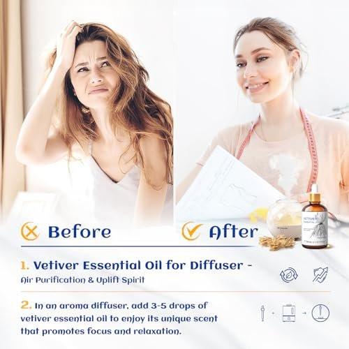 HIQILI 100% reines Vetiver-Öl, 30 ml – Natürliches ätherisches Öl für Haut und Kerzenherstellung