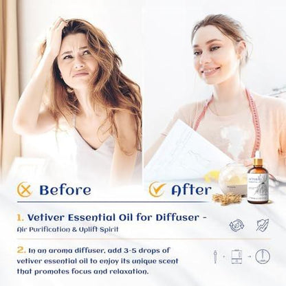 HIQILI 100% reines Vetiver-Öl, 30 ml – Natürliches ätherisches Öl für Haut und Kerzenherstellung