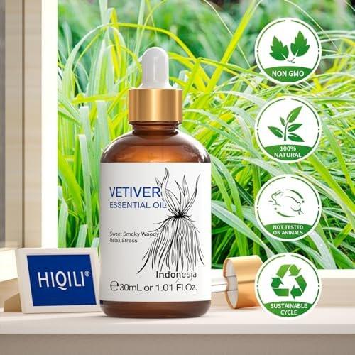 HIQILI 100% reines Vetiver-Öl, 30 ml – Natürliches ätherisches Öl für Haut und Kerzenherstellung