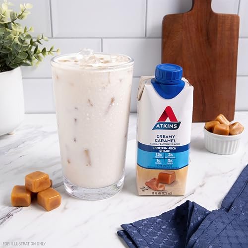 Atkins Energy Shake Cremiges Karamell, 4er-Pack (3er-Pack) – 12 Flaschen