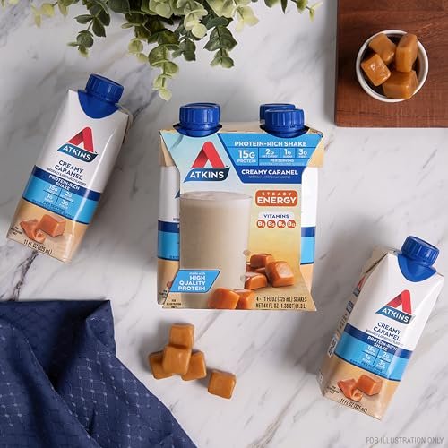 Atkins Energy Shake Cremiges Karamell, 4er-Pack (3er-Pack) – 12 Flaschen