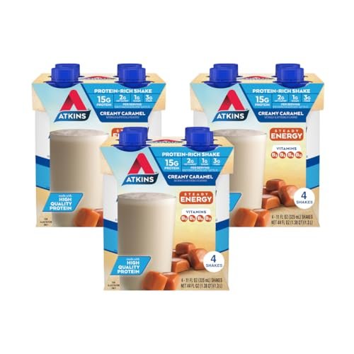Atkins Energy Shake Cremiges Karamell, 4er-Pack (3er-Pack) – 12 Flaschen