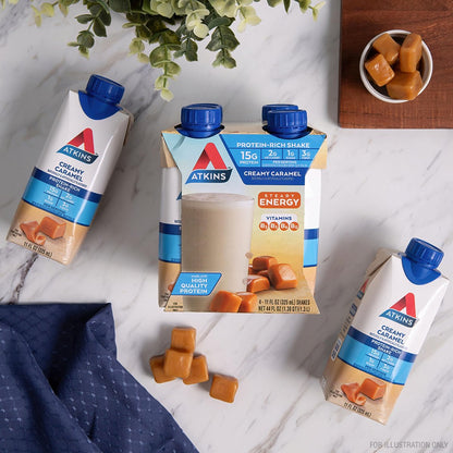 Atkins Energy Shake Cremiges Karamell, 4er-Pack (3er-Pack) – 12 Flaschen