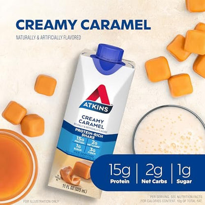Atkins Energy Shake Cremiges Karamell, 4er-Pack (3er-Pack) – 12 Flaschen