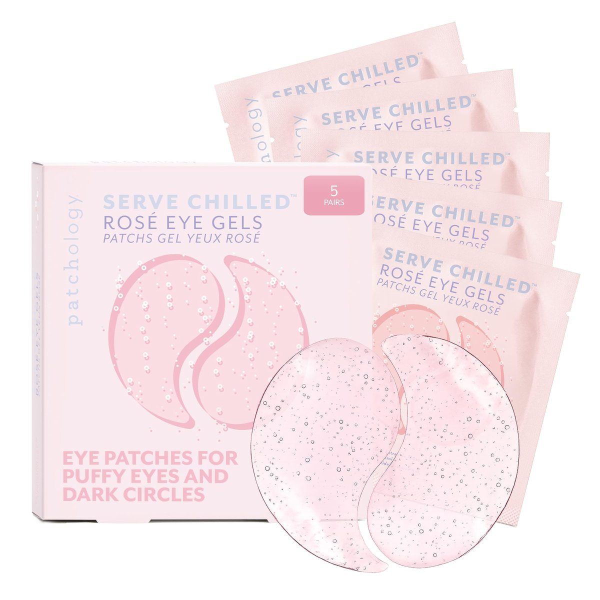 Patchology Serve Chilled Rosé Hydrating Under Eye Patches – Hyaluronsäure & Antioxidantien Augenmasken gegen dunkle Ringe, Schwellungen & feine Linien (5 Paar)
