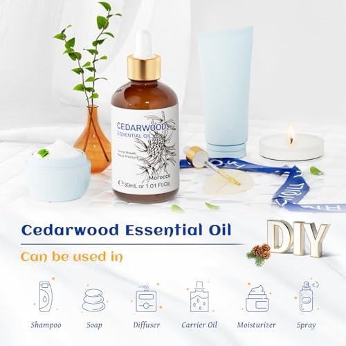 HIQILI 30 ml Zedernholz ätherisches Öl, 100% rein natürlich – für Haare, Diffuser & Aromatherapie