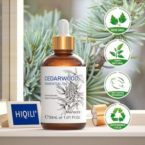 HIQILI 30 ml Zedernholz ätherisches Öl, 100% rein natürlich – für Haare, Diffuser & Aromatherapie