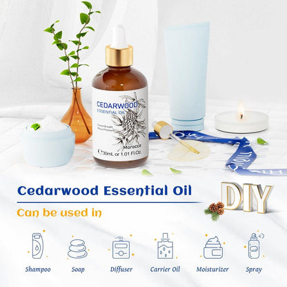 HIQILI 30 ml Zedernholz ätherisches Öl, 100% rein natürlich – für Haare, Diffuser & Aromatherapie