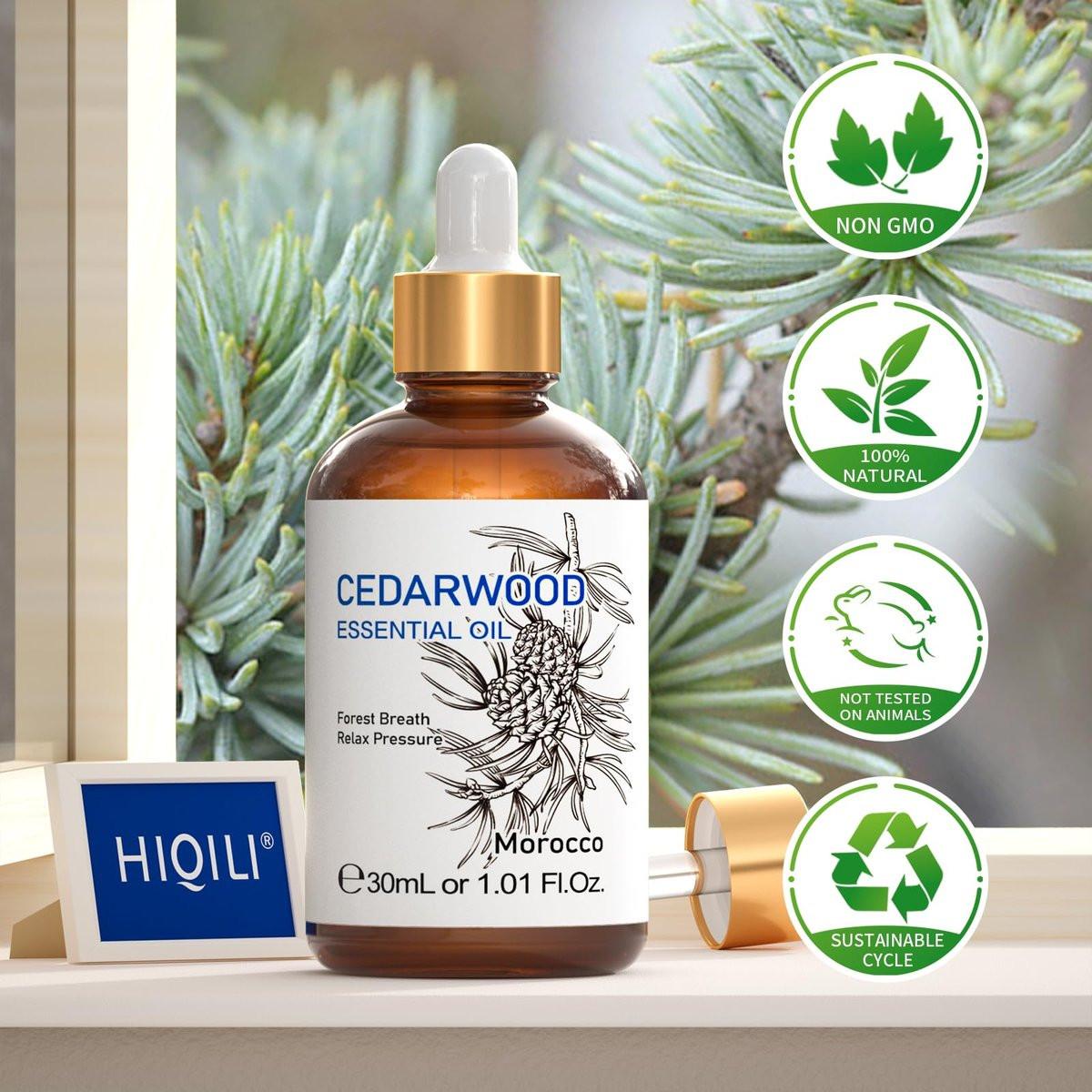 HIQILI 30 ml Zedernholz ätherisches Öl, 100% rein natürlich – für Haare, Diffuser & Aromatherapie