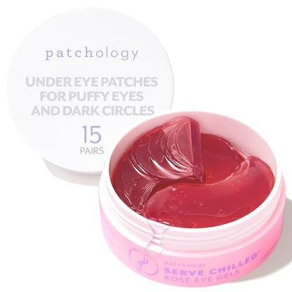 Patchology Serve Chilled Rosé Eye Gels – Augenpads gegen Schwellungen & dunkle Augenringe, mit Hyaluronsäure, 15 Paar