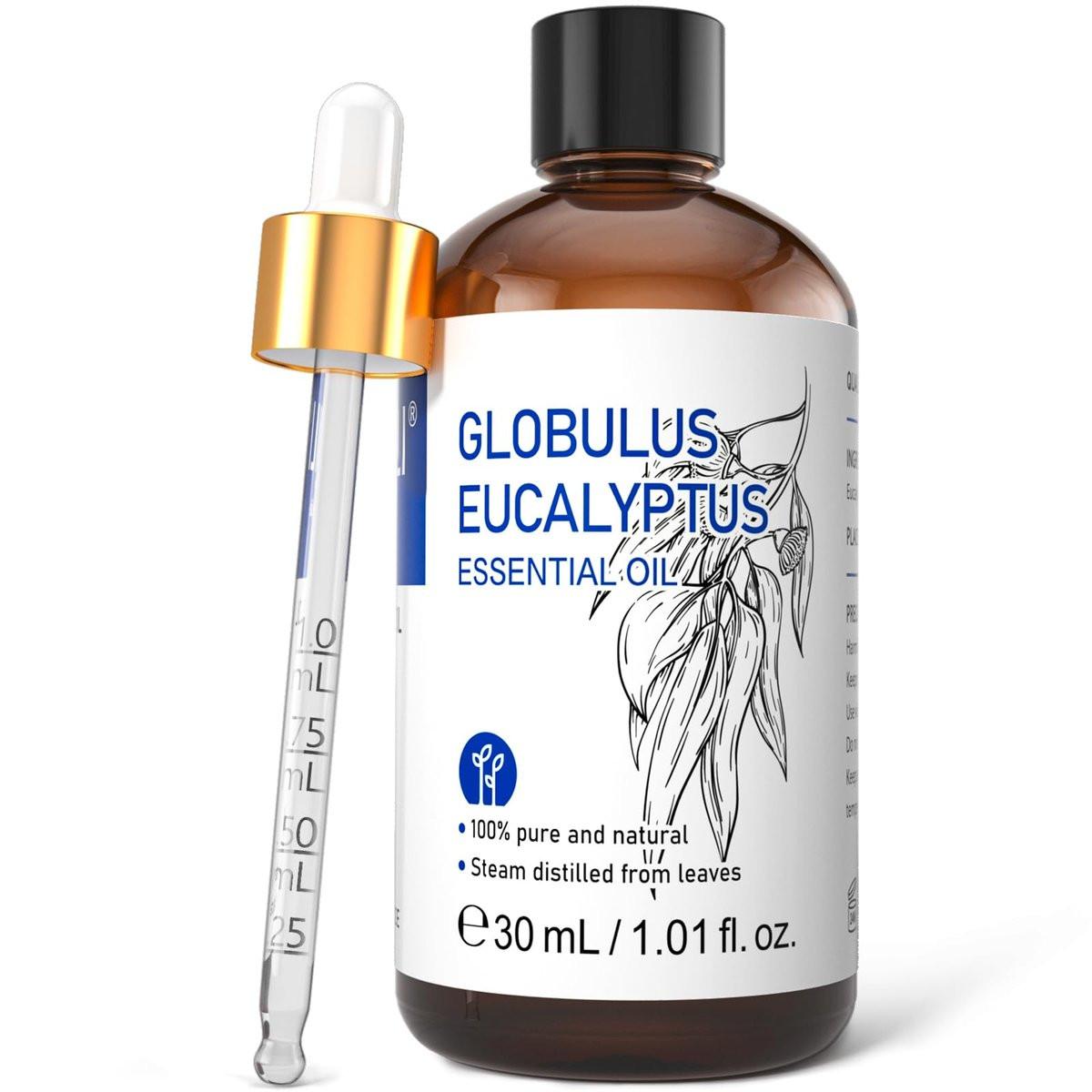 HIQILI Eukalyptus Bio Öl 30 ml – 100% reines Naturtherapeutikum, Premium-Glaspipette für Diffuser, Luftreiniger, Reinigung, Hautpflege