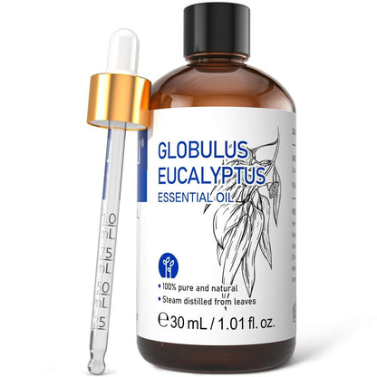 HIQILI Eukalyptus Bio Öl 30 ml – 100% reines Naturtherapeutikum, Premium-Glaspipette für Diffuser, Luftreiniger, Reinigung, Hautpflege