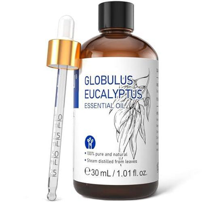 HIQILI Eukalyptus Bio Öl 30 ml – 100% reines Naturtherapeutikum, Premium-Glaspipette für Diffuser, Luftreiniger, Reinigung, Hautpflege