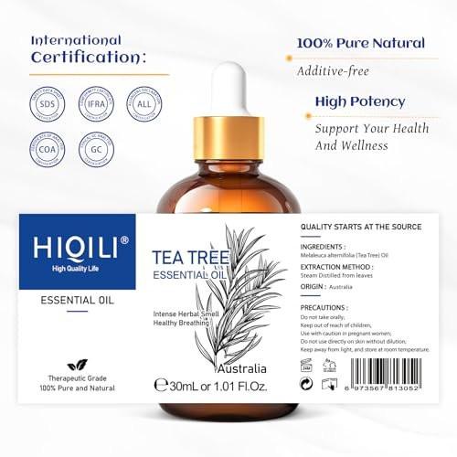 HIQILI Teebaumöl für Haut, Haare, Nägel – 30 ml reines ätherisches Öl