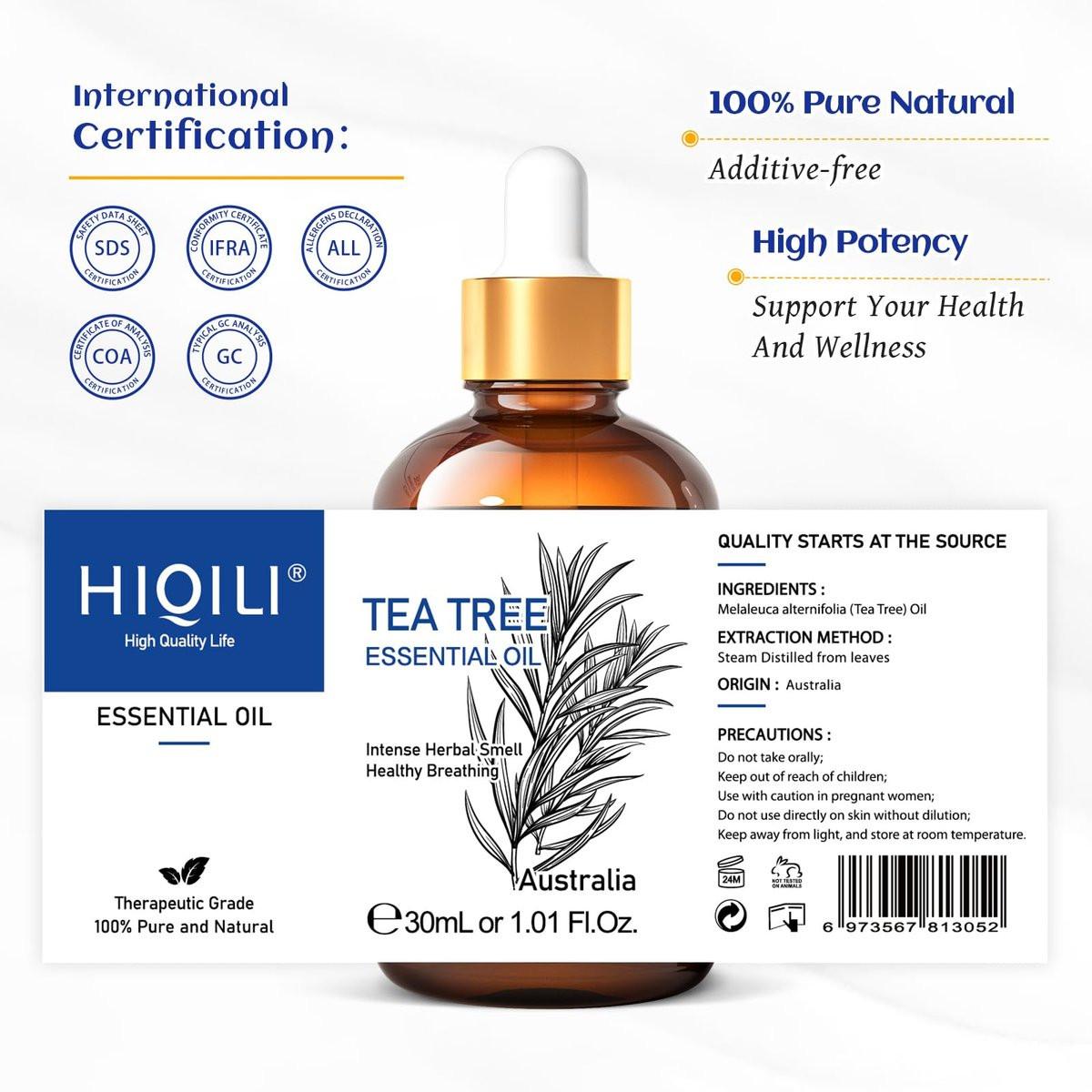 HIQILI Teebaumöl für Haut, Haare, Nägel – 30 ml reines ätherisches Öl